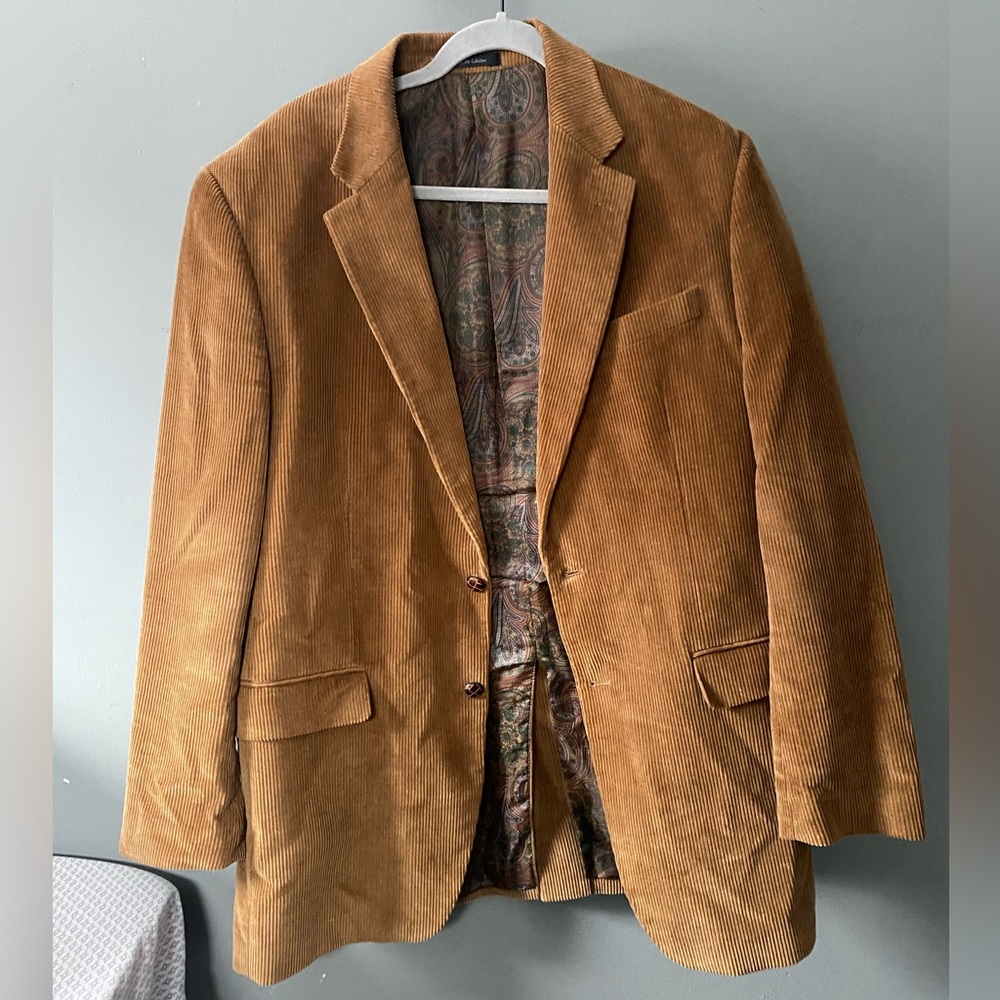 Ralph Lauren Mens Size 40L Faux Suede Blazer Sport Jacket 2 Button Silk
